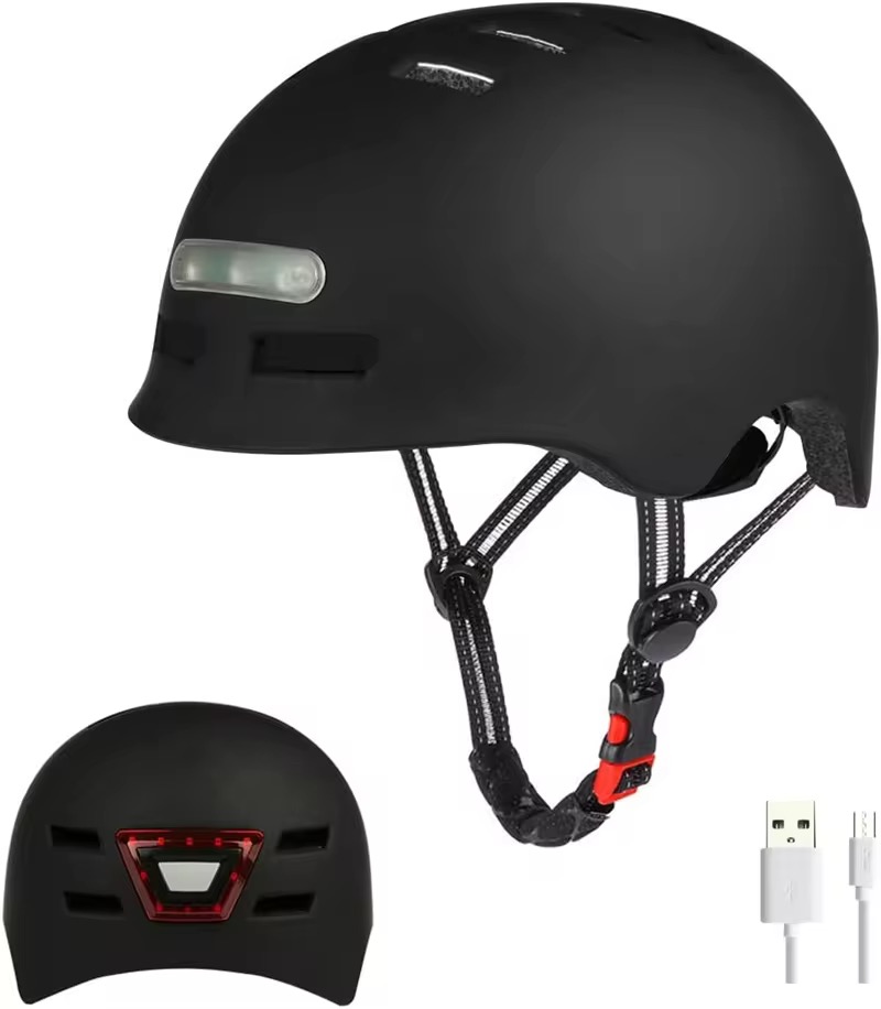 Front and Back Warning Lights Helmet for Electric Scooters-Black
